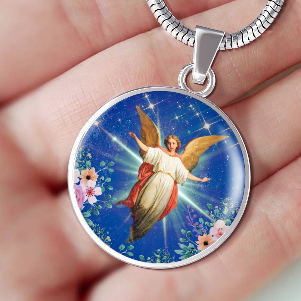 Guardian Angel Circle Necklace Stainless Steel or 18k Gold 18-22"