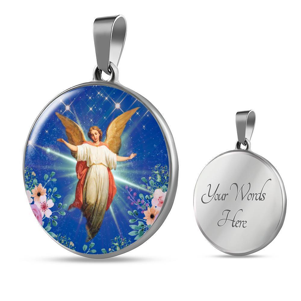 Guardian Angel Circle Necklace Stainless Steel or 18k Gold 18-22"-Express Your Love Gifts