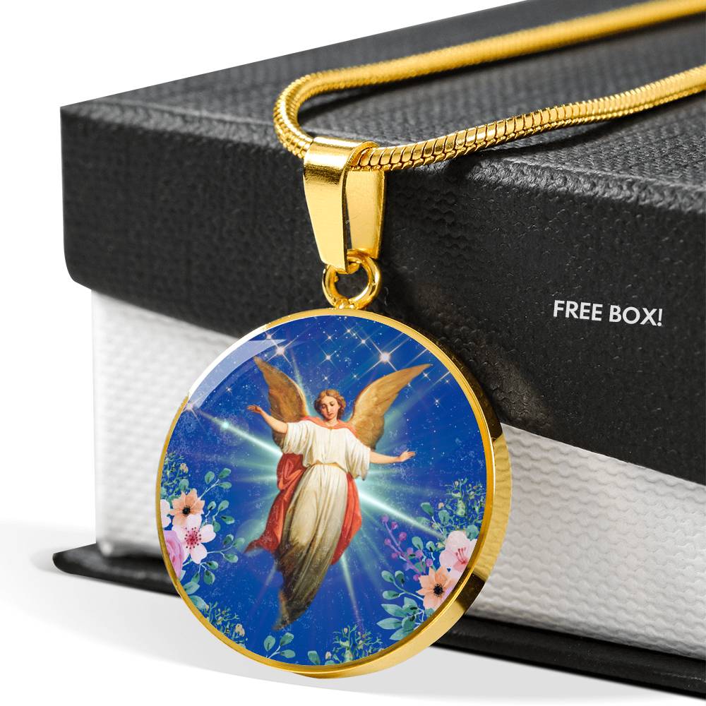 Guardian Angel Circle Necklace Stainless Steel or 18k Gold 18-22"-Express Your Love Gifts