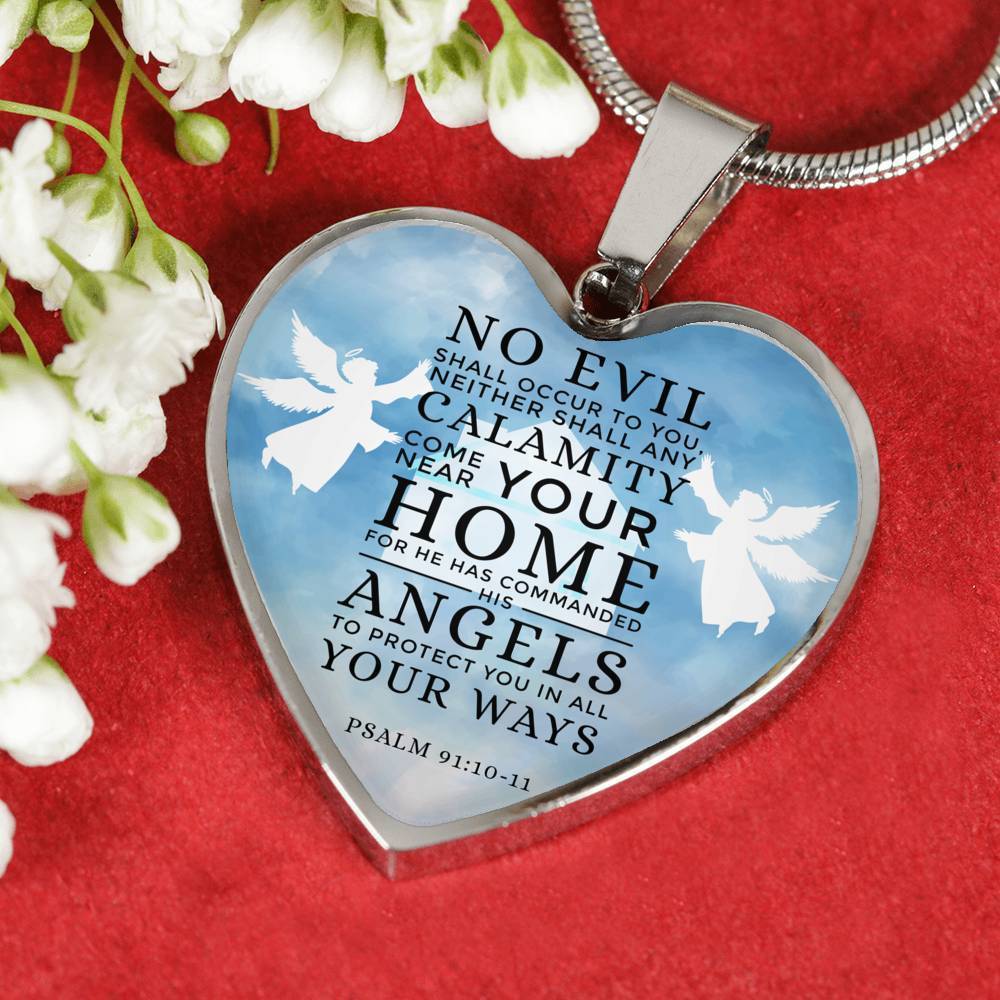 Guardian Angel Protects Always Bible Verse Inspirational Gift Heart Pendant Necklace - Express Your Love Gifts