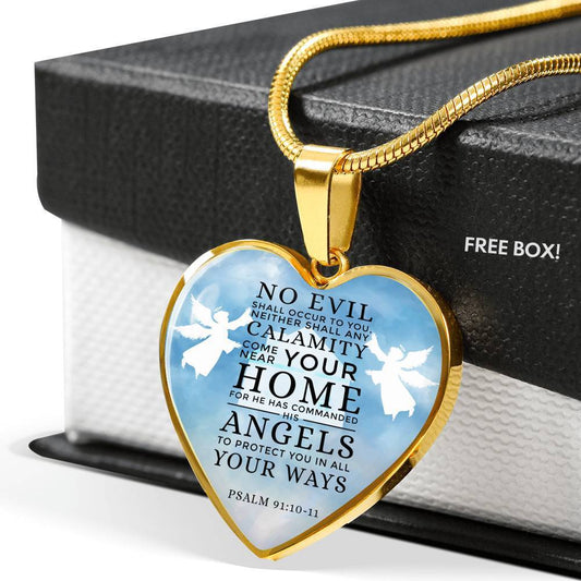 Guardian Angel Protects Always Bible Verse Inspirational Gift Heart Pendant Necklace - Express Your Love Gifts
