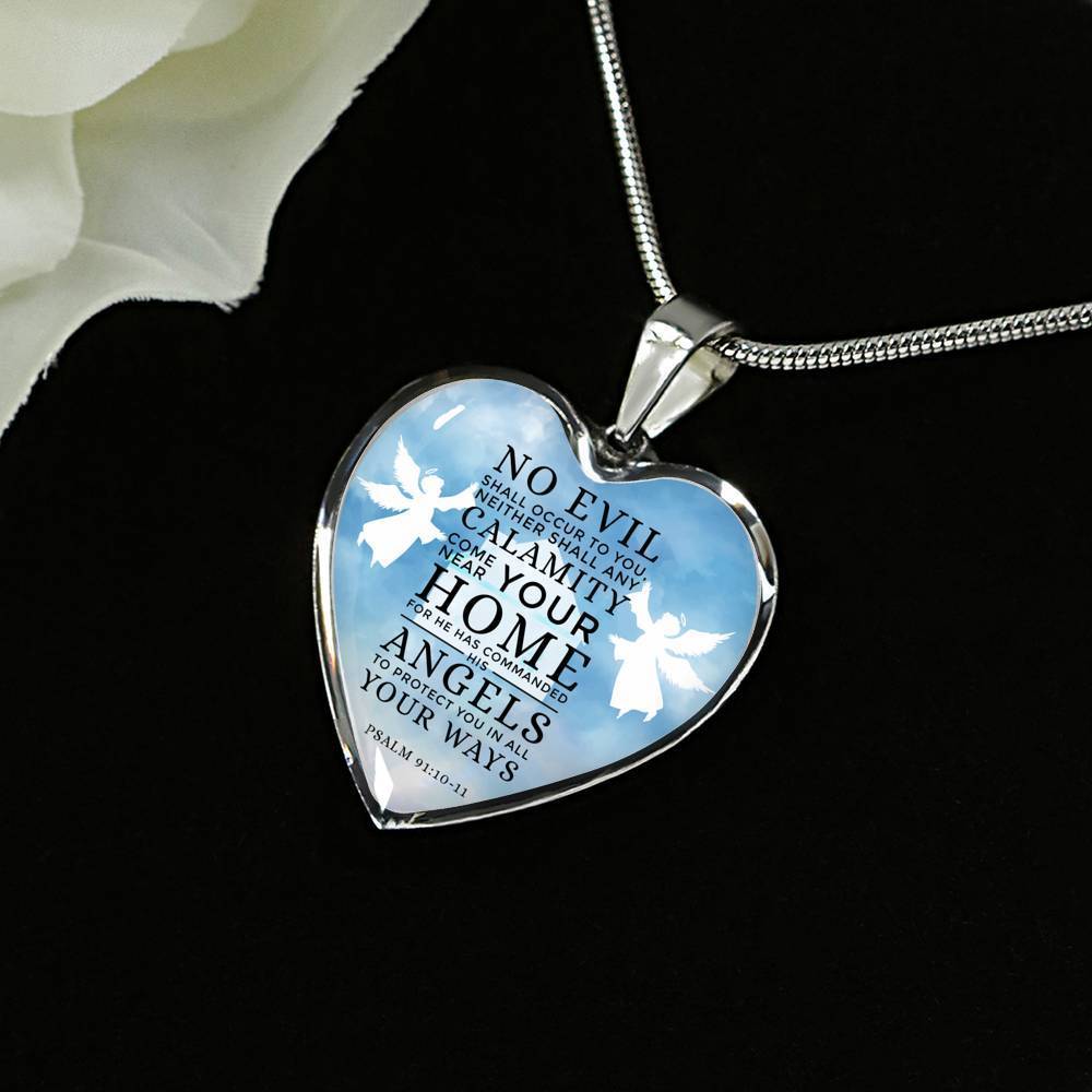 Guardian Angel Protects Always Bible Verse Inspirational Gift Heart Pendant Necklace - Express Your Love Gifts