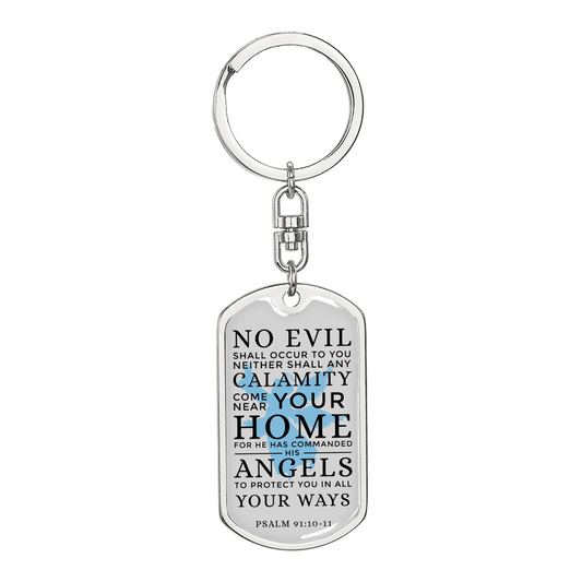 Guardian Angel Protects Always Christian Faith Psalm Swivel Keychain Dog Tag Stainless Steel or 18k Gold-Express Your Love Gifts