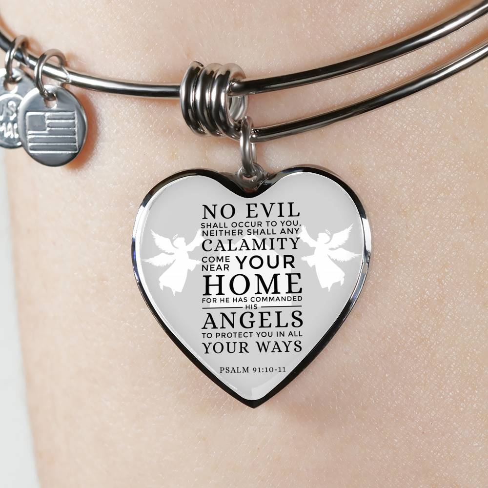 Guardian Angel Protects Always Christian Verse Gift Heart Stainless Steel or 18k Gold Circle Bangle Bracelet - Express Your Love Gifts