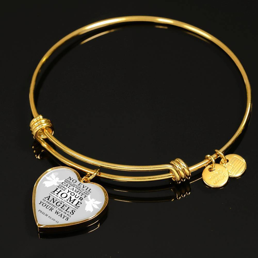 Guardian Angel Protects Always Christian Verse Gift Heart Stainless Steel or 18k Gold Circle Bangle Bracelet - Express Your Love Gifts