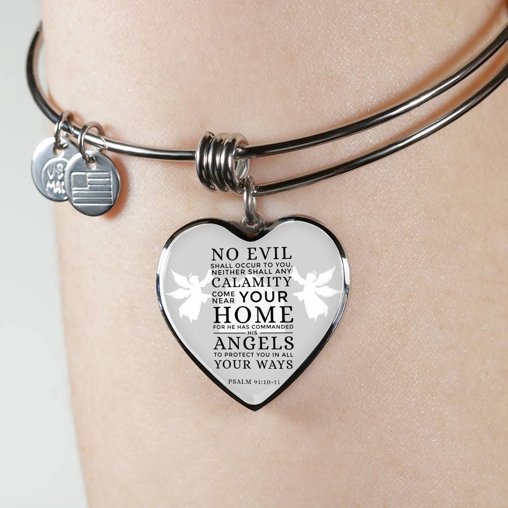 Guardian Angel Protects Always Christian Verse Gift Heart Stainless Steel or 18k Gold Circle Bangle Bracelet - Express Your Love Gifts