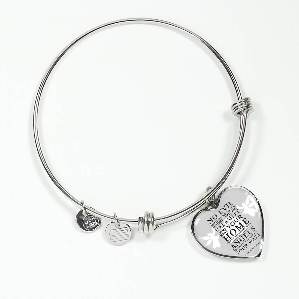 Guardian Angel Protects Always Christian Verse Gift Heart Stainless Steel or 18k Gold Circle Bangle Bracelet - Express Your Love Gifts