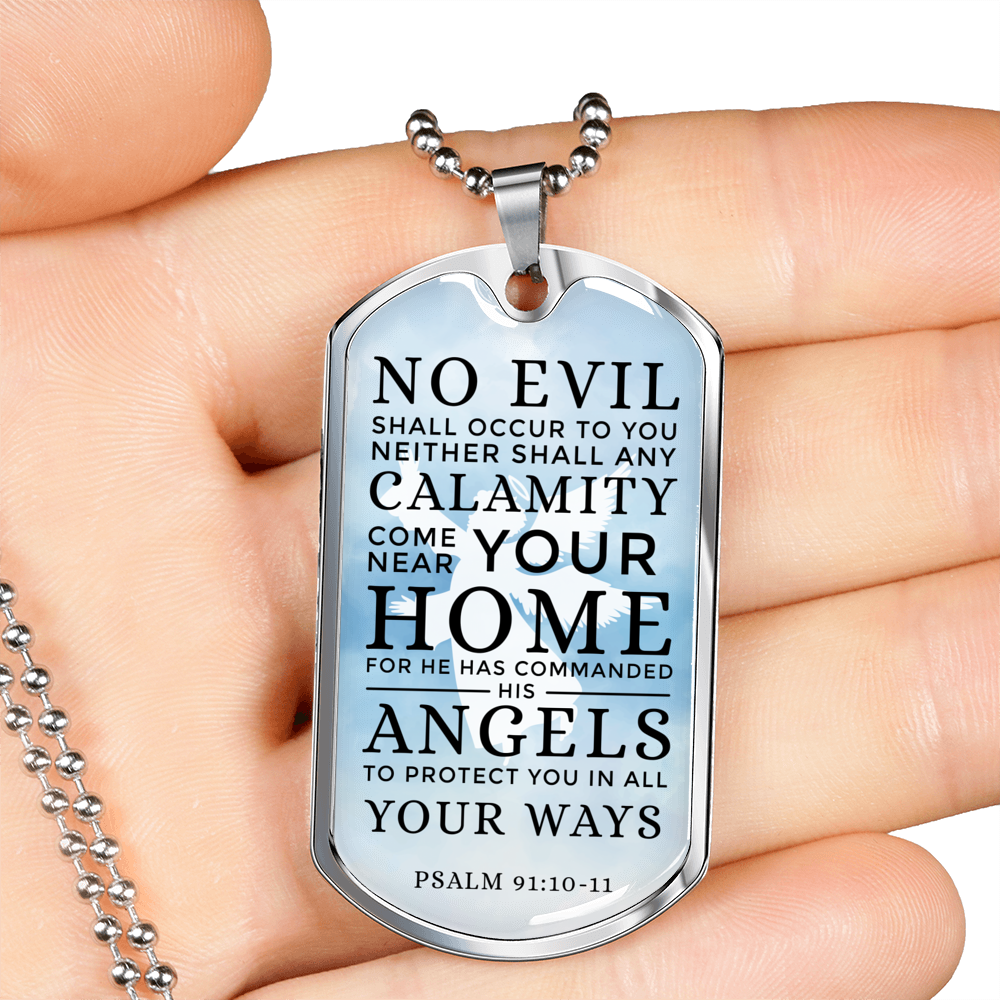Guardian Angel Protects Always Necklace Stainless Steel or 18k Gold Dog Tag 24" Chain