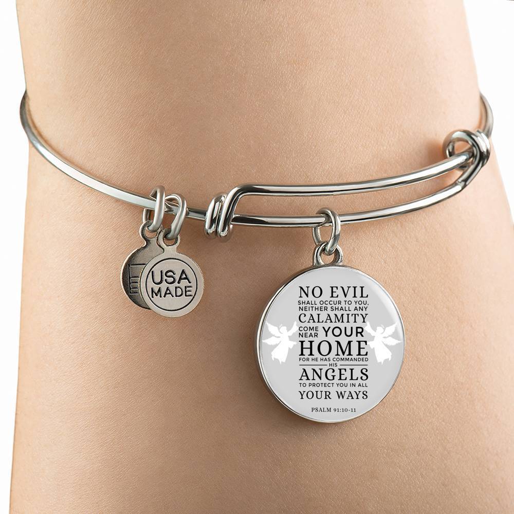 Guardian Angel Protects Always Psalm Stainless Steel or 18k Gold Circle Bangle Bracelet - Express Your Love Gifts