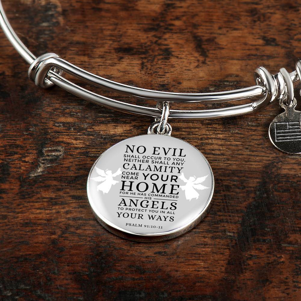 Guardian Angel Protects Always Psalm Stainless Steel or 18k Gold Circle Bangle Bracelet - Express Your Love Gifts