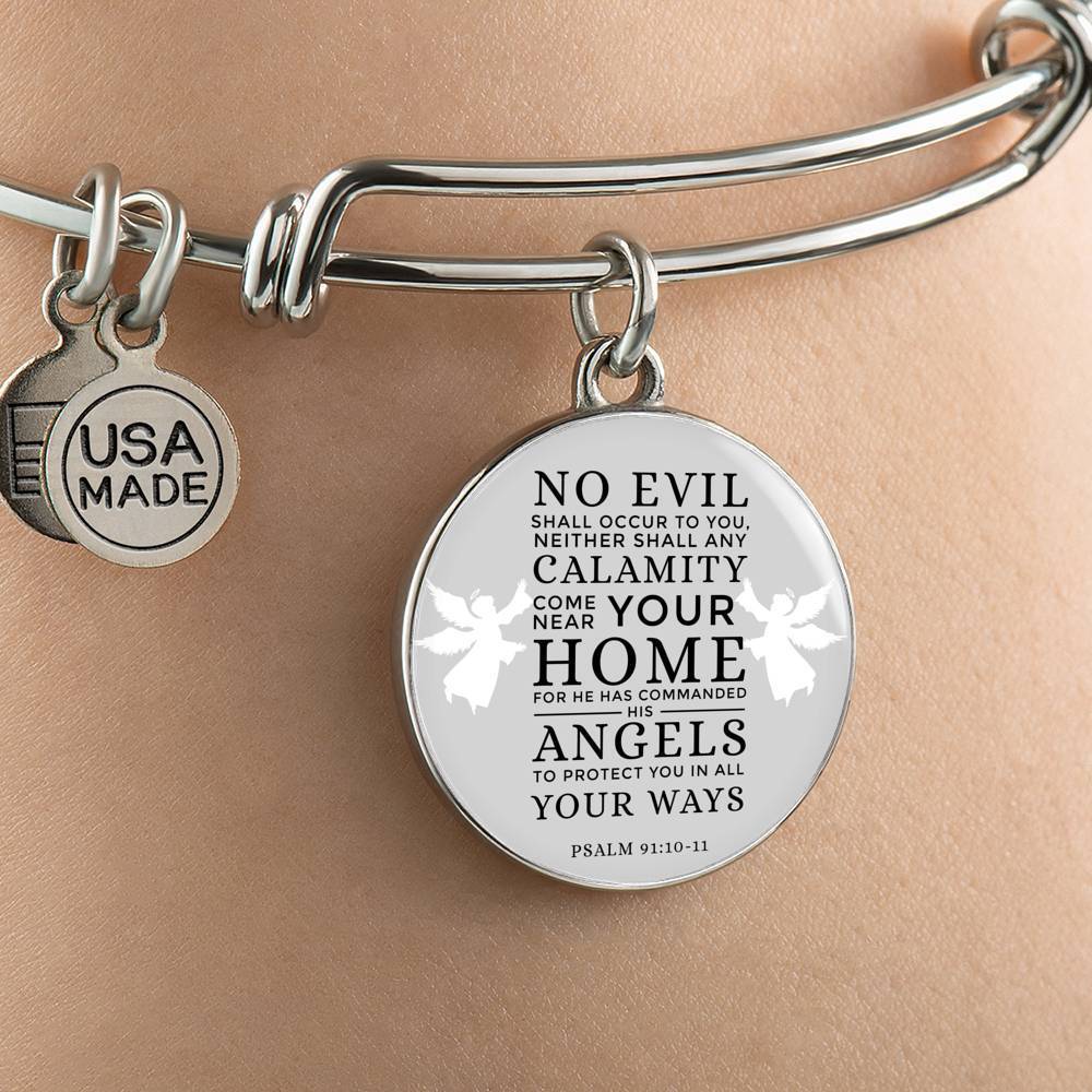 Guardian Angel Protects Always Psalm Stainless Steel or 18k Gold Circle Bangle Bracelet - Express Your Love Gifts