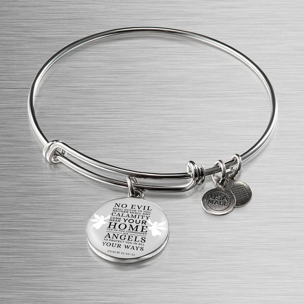 Guardian Angel Protects Always Psalm Stainless Steel or 18k Gold Circle Bangle Bracelet - Express Your Love Gifts
