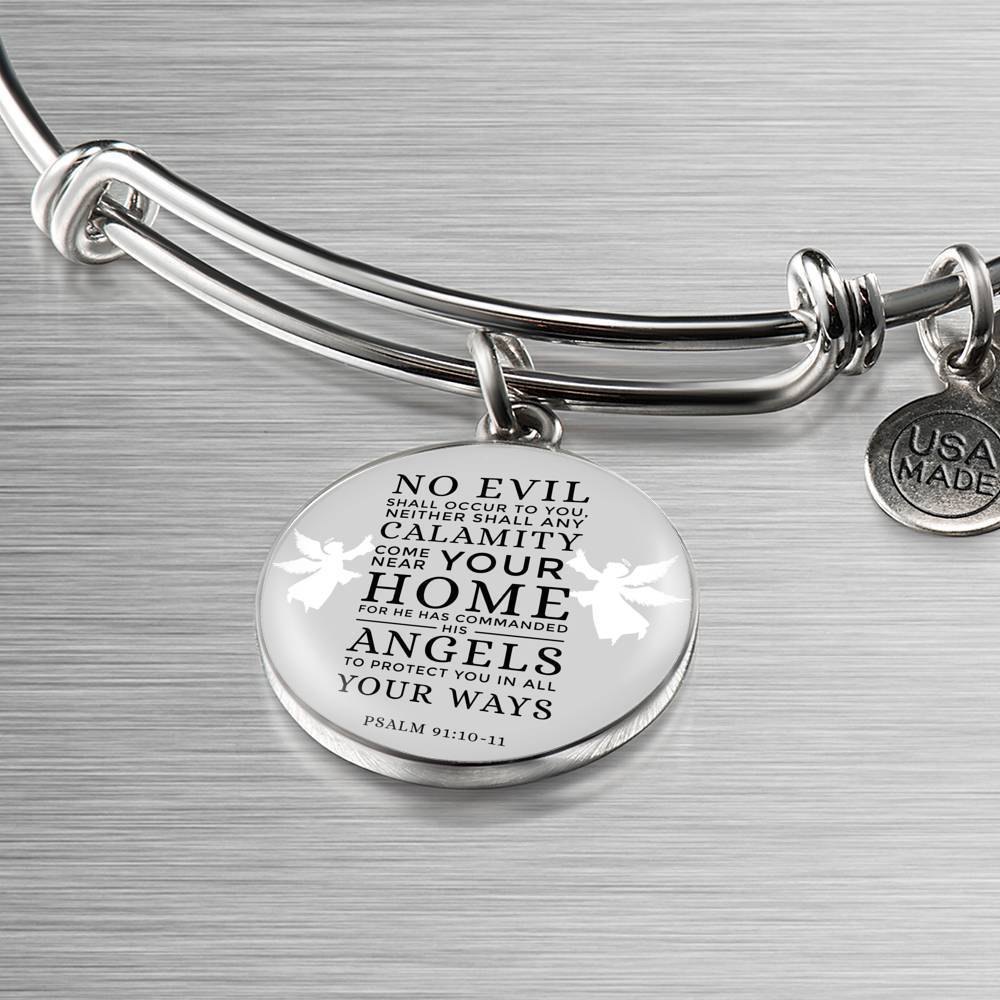 Guardian Angel Protects Always Psalm Stainless Steel or 18k Gold Circle Bangle Bracelet - Express Your Love Gifts