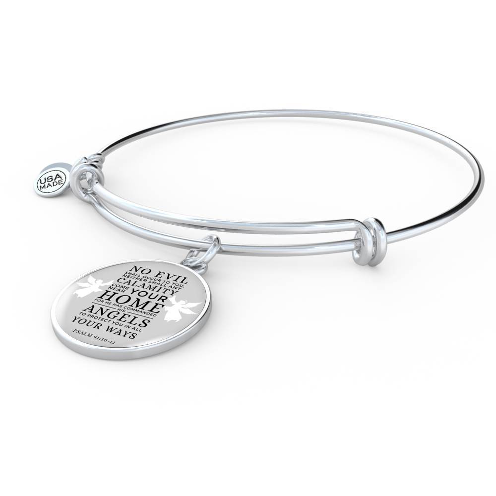 Guardian Angel Protects Always Psalm Stainless Steel or 18k Gold Circle Bangle Bracelet - Express Your Love Gifts
