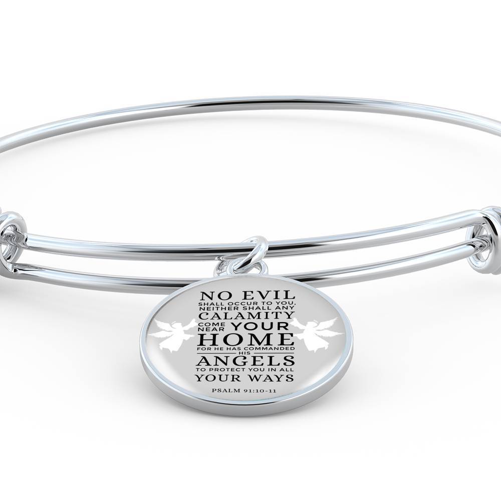Guardian Angel Protects Always Psalm Stainless Steel or 18k Gold Circle Bangle Bracelet - Express Your Love Gifts
