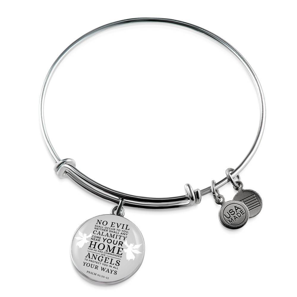 Guardian Angel Protects Always Psalm Stainless Steel or 18k Gold Circle Bangle Bracelet - Express Your Love Gifts