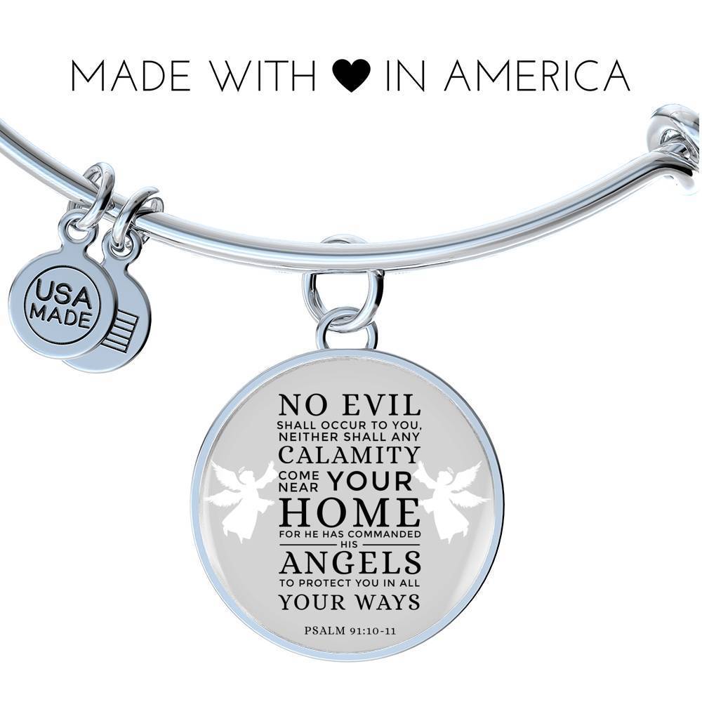 Guardian Angel Protects Always Psalm Stainless Steel or 18k Gold Circle Bangle Bracelet - Express Your Love Gifts