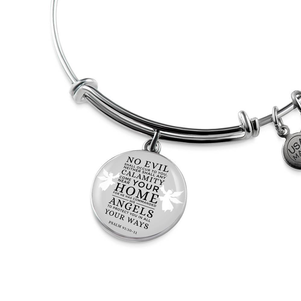 Guardian Angel Protects Always Psalm Stainless Steel or 18k Gold Circle Bangle Bracelet - Express Your Love Gifts