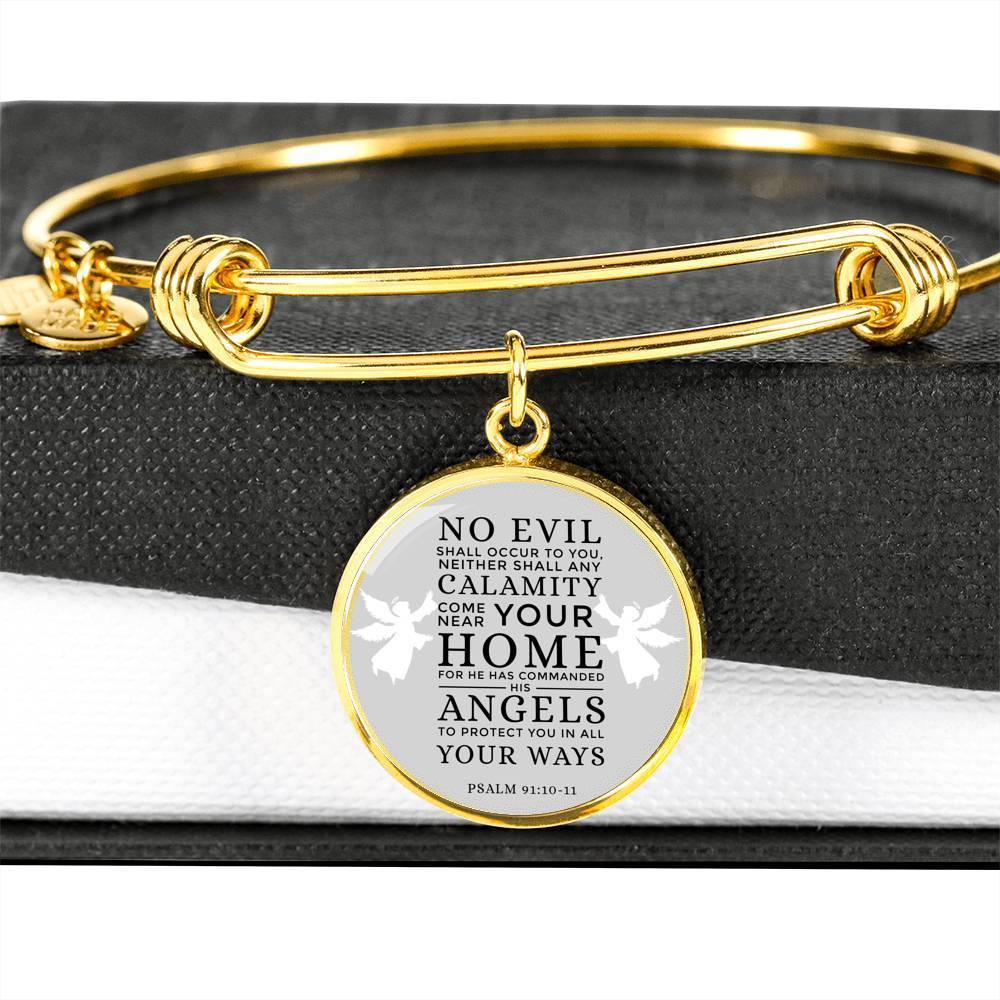 Guardian Angel Protects Always Psalm Stainless Steel or 18k Gold Circle Bangle Bracelet - Express Your Love Gifts