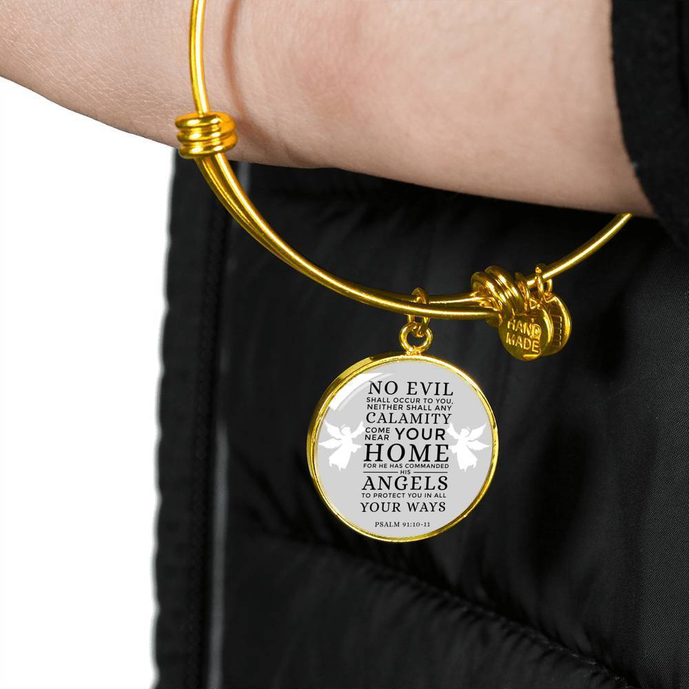 Guardian Angel Protects Always Psalm Stainless Steel or 18k Gold Circle Bangle Bracelet - Express Your Love Gifts