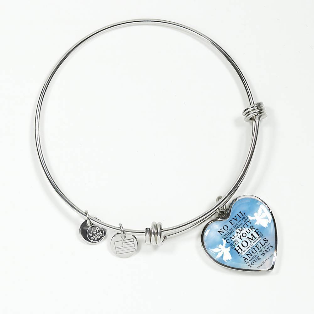Guardian Angel Protects Always Psalm Stainless Steel or 18k Gold Heart Bracelet Bangle - Express Your Love Gifts