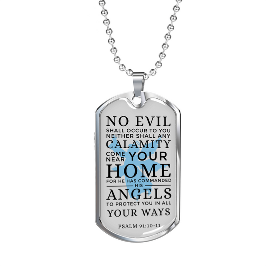 Guardian Angel Protects Always Christian Faith Psalm Necklace Stainless Steel or 18k Gold Dog Tag w 24" Chain