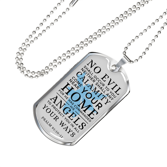 Guardian Angel Protects Always Christian Faith Psalm Necklace Stainless Steel or 18k Gold Dog Tag w 24" Chain