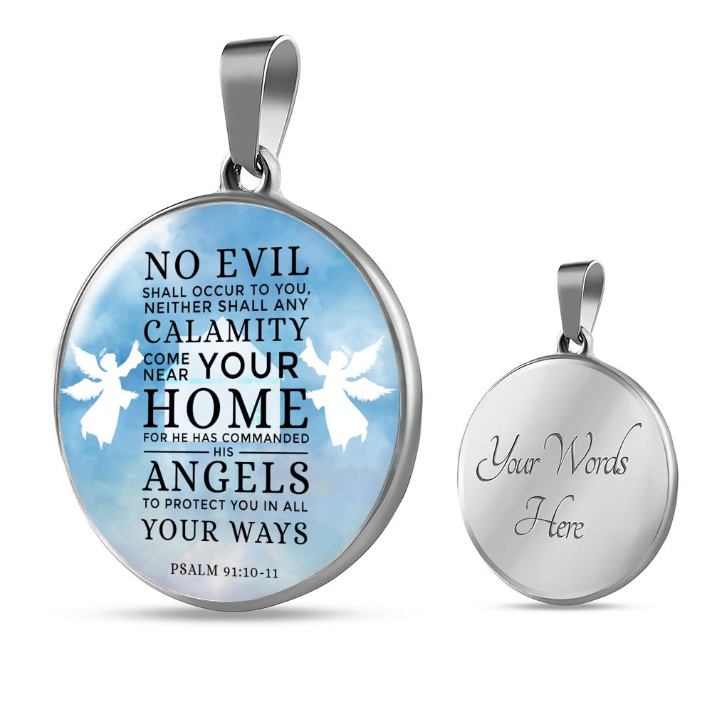 Guardian Angel Psalm 91:10-11 Circle Necklace Stainless Steel or 18k Gold 18-22"-Express Your Love Gifts