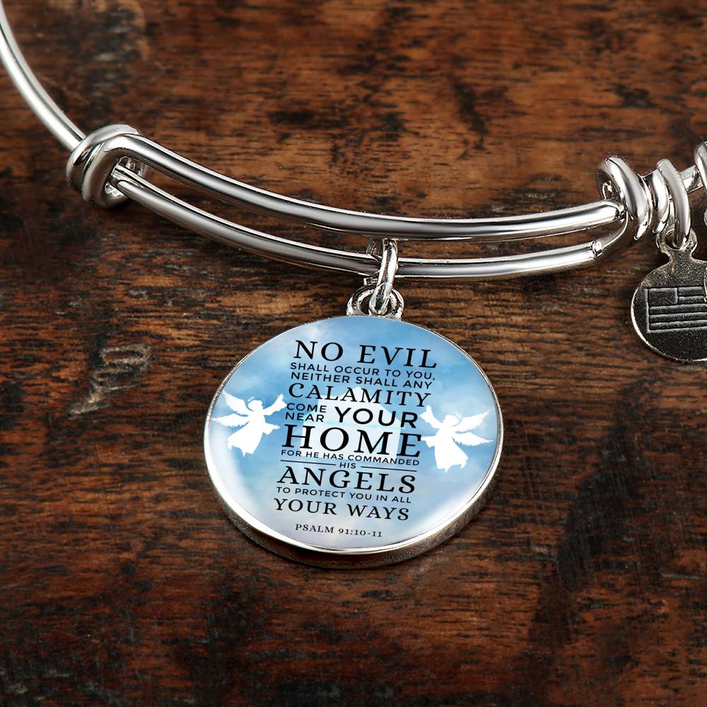 Guardian Angel Psalm 91:10-11 Circle Pendant Bangle Stainless Steel or 18k Gold 18-22"-Express Your Love Gifts