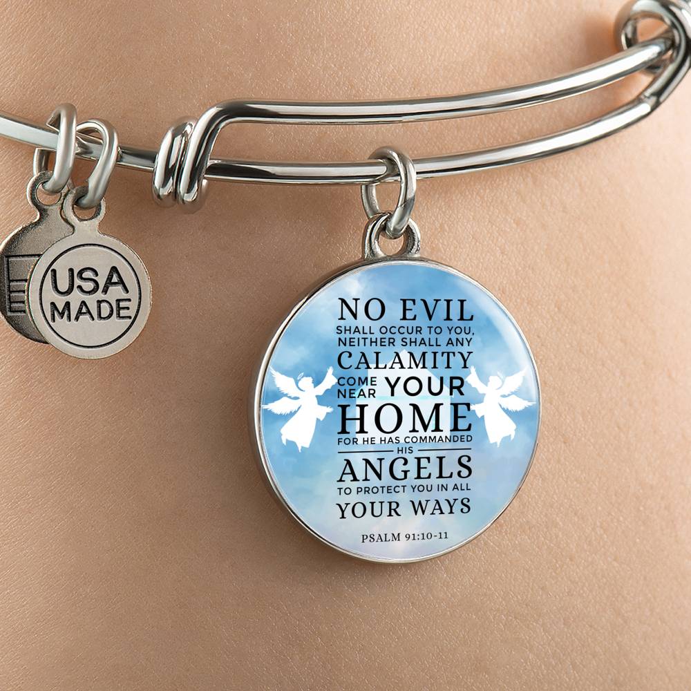 Guardian Angel Psalm 91:10-11 Circle Pendant Bangle Stainless Steel or 18k Gold 18-22"-Express Your Love Gifts