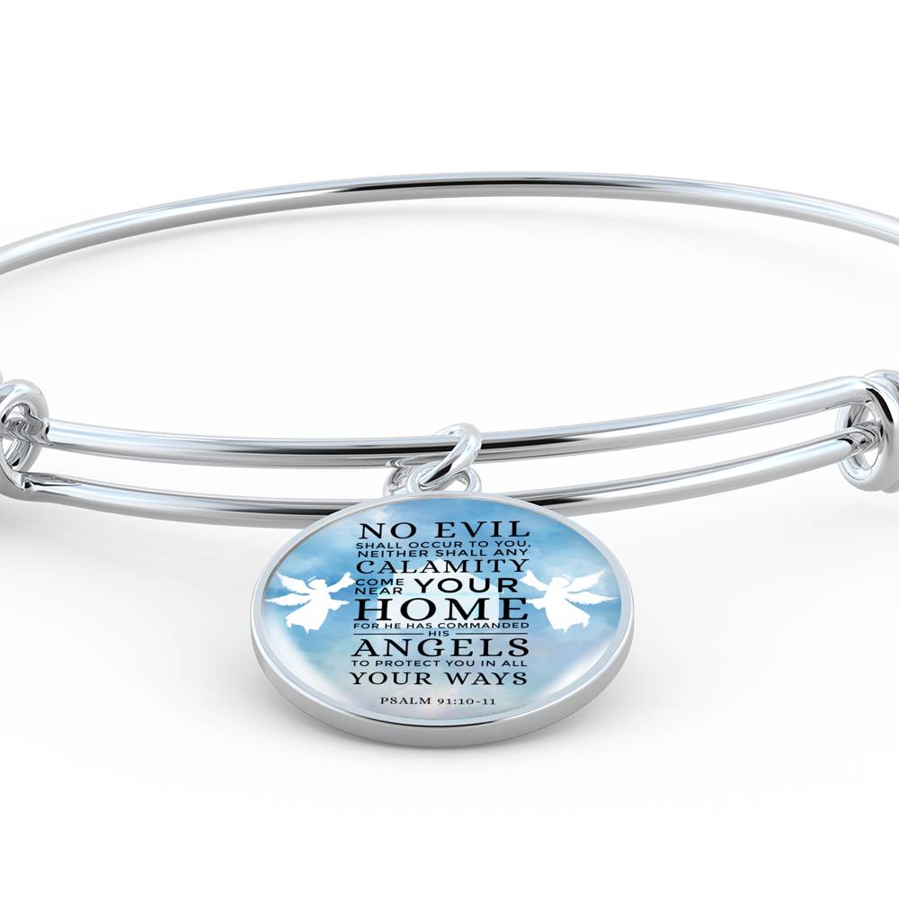 Guardian Angel Psalm 91:10-11 Circle Pendant Bangle Stainless Steel or 18k Gold 18-22"-Express Your Love Gifts