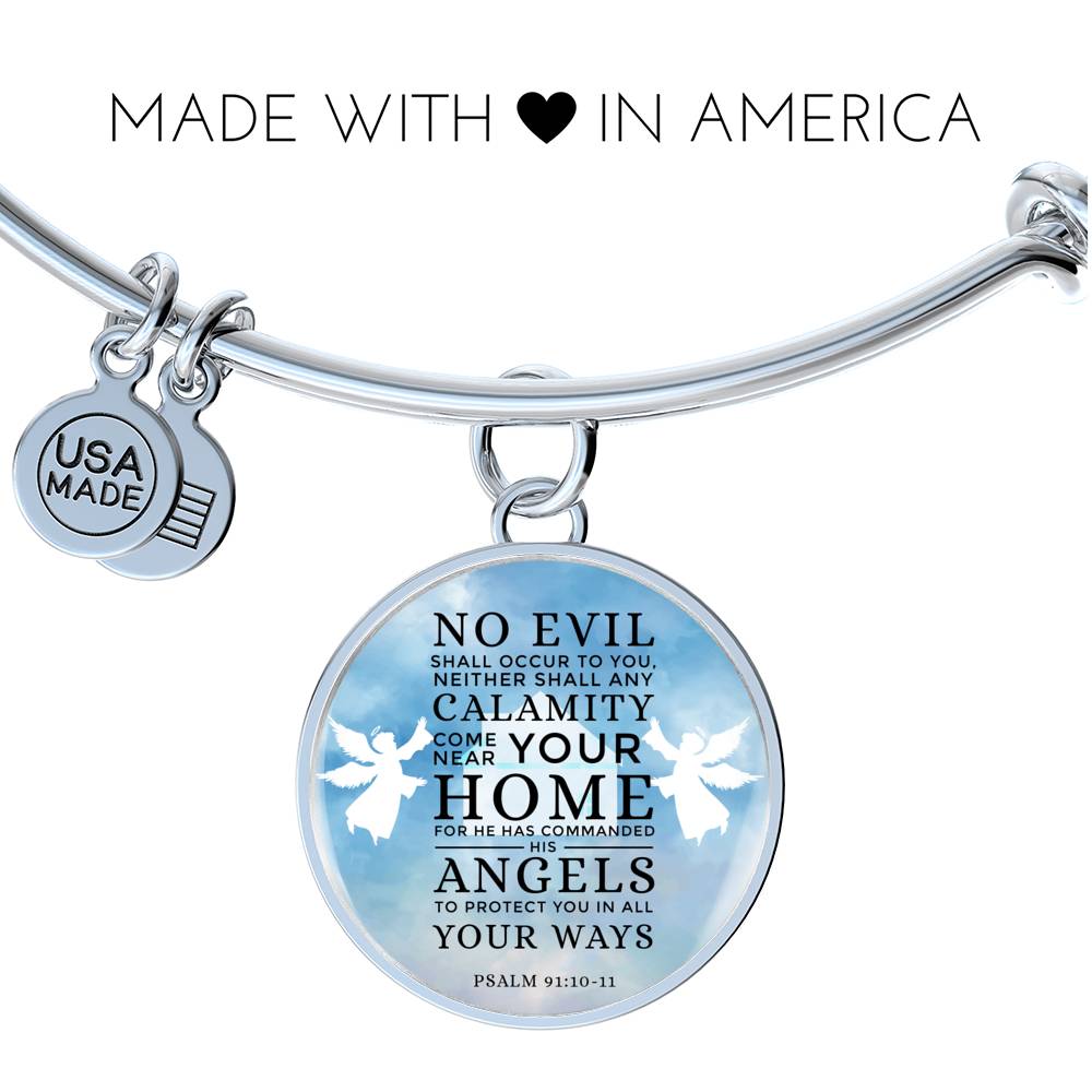 Guardian Angel Psalm 91:10-11 Circle Pendant Bangle Stainless Steel or 18k Gold 18-22"-Express Your Love Gifts