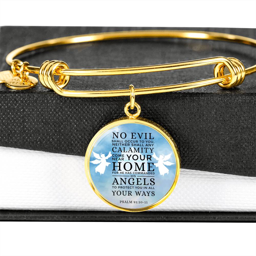 Guardian Angel Psalm 91:10-11 Circle Pendant Bangle Stainless Steel or 18k Gold 18-22"-Express Your Love Gifts