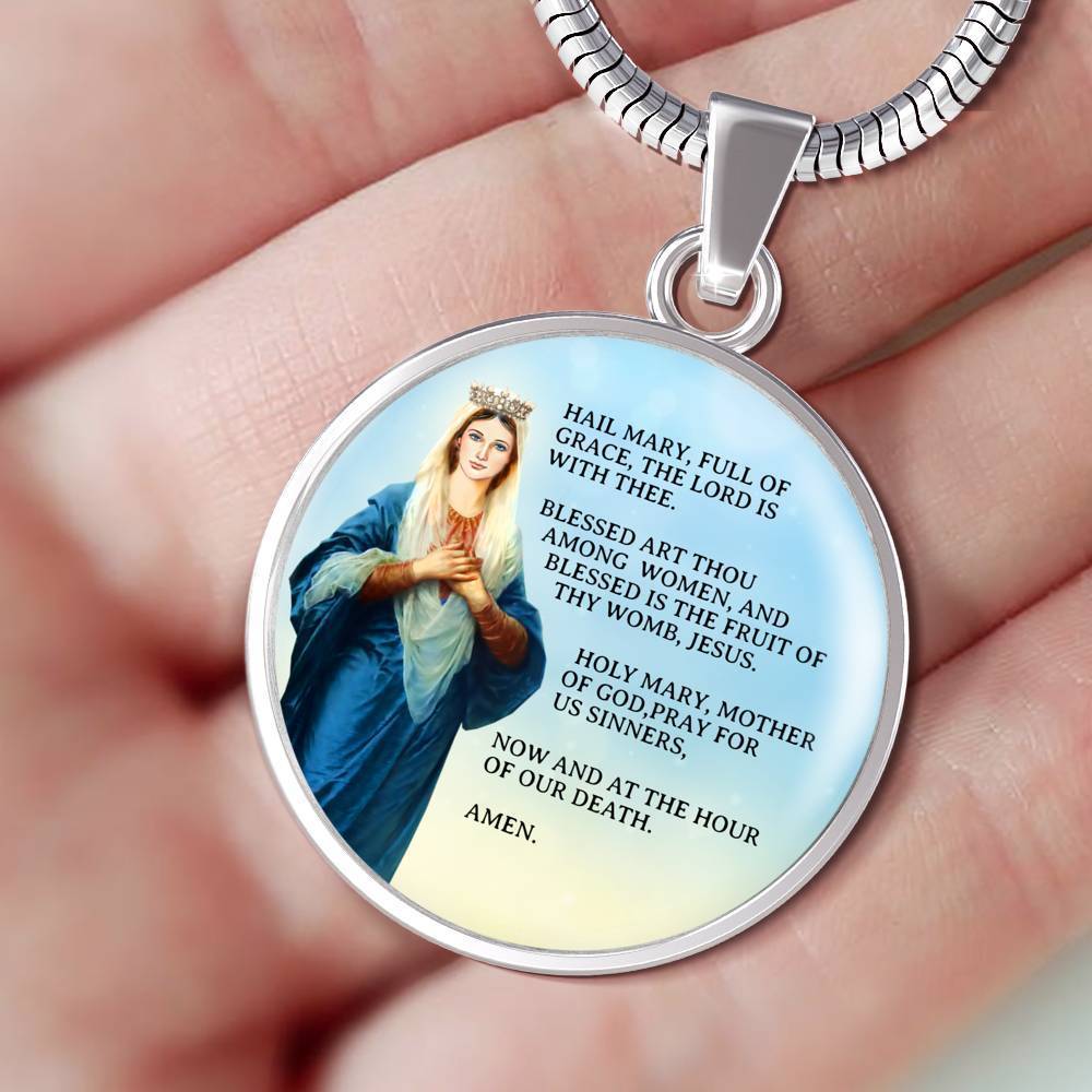 Hail Mary Catholic Prayer Circle Necklace Stainless Steel or 18k Gold 18-22" - Express Your Love Gifts