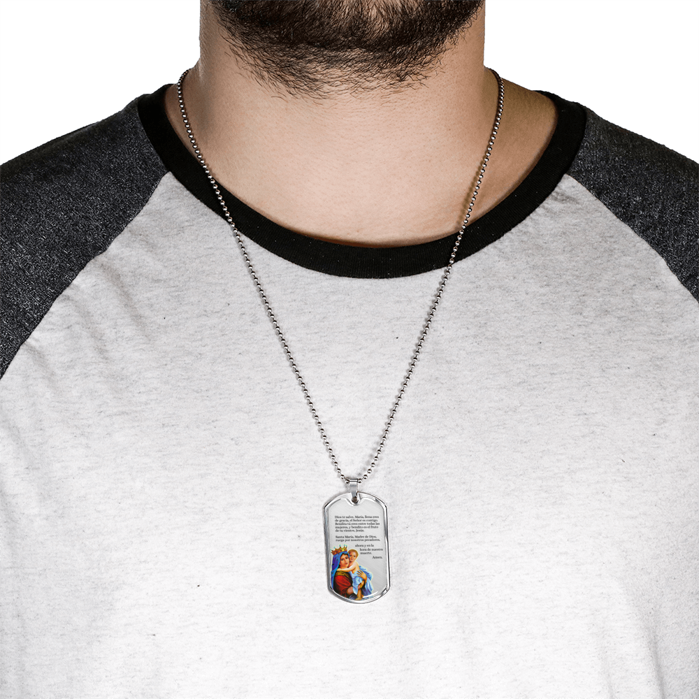 Hail Mary Catholic Prayer In Spanish Dios Te Salve Dog Tag Necklace-Express Your Love Gifts