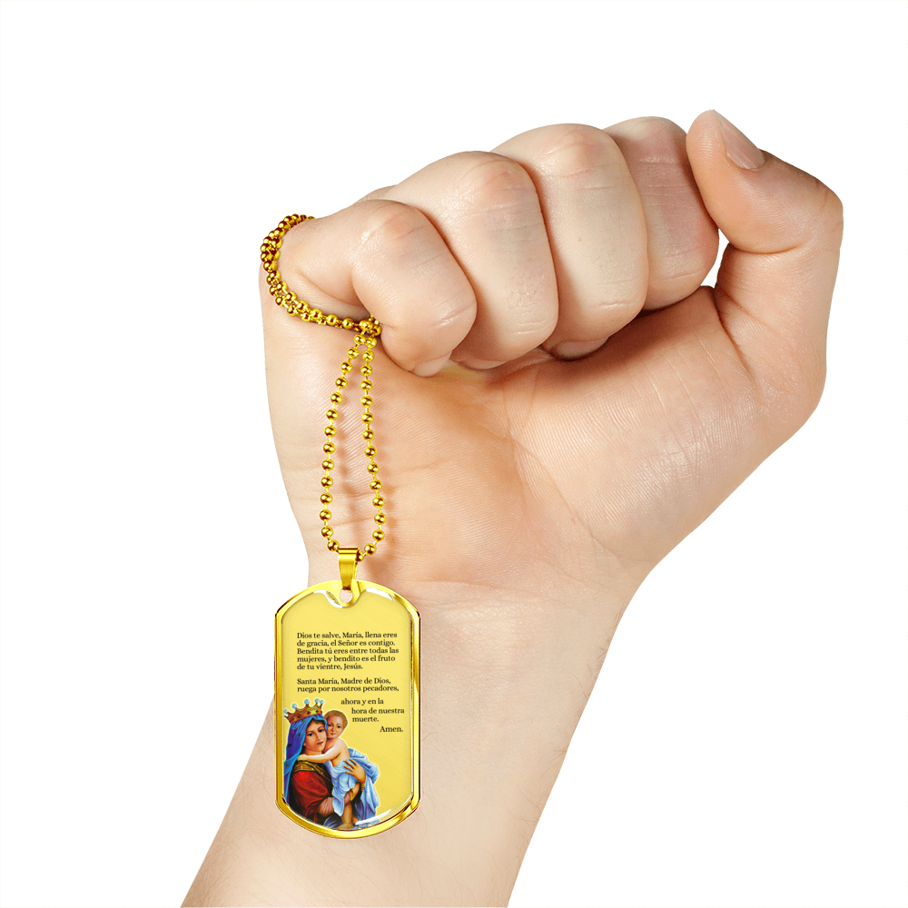 Hail Mary Catholic Prayer In Spanish Dios Te Salve Dog Tag Necklace-Express Your Love Gifts