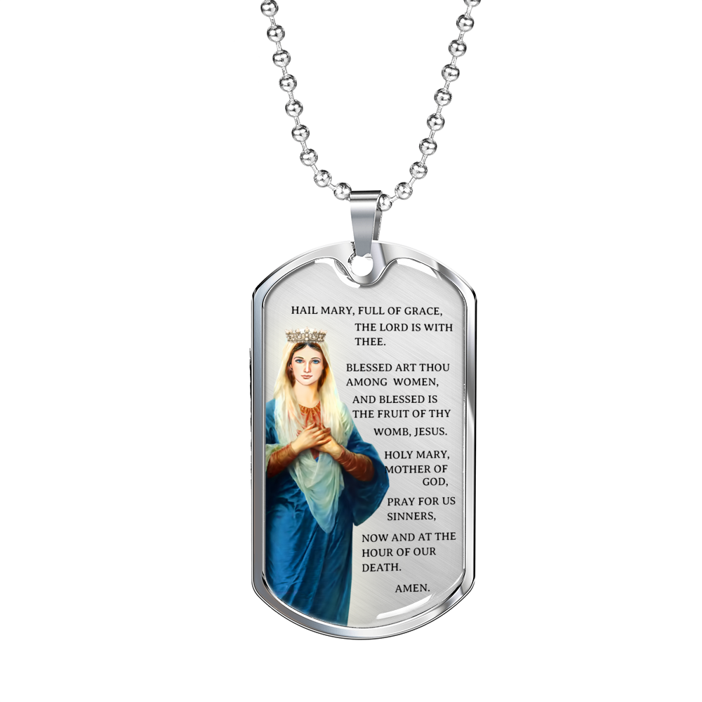 Hail Mary Catholic Prayer Necklace Stainless Steel or 18k Gold Dog Tag 24" Chain-Express Your Love Gifts