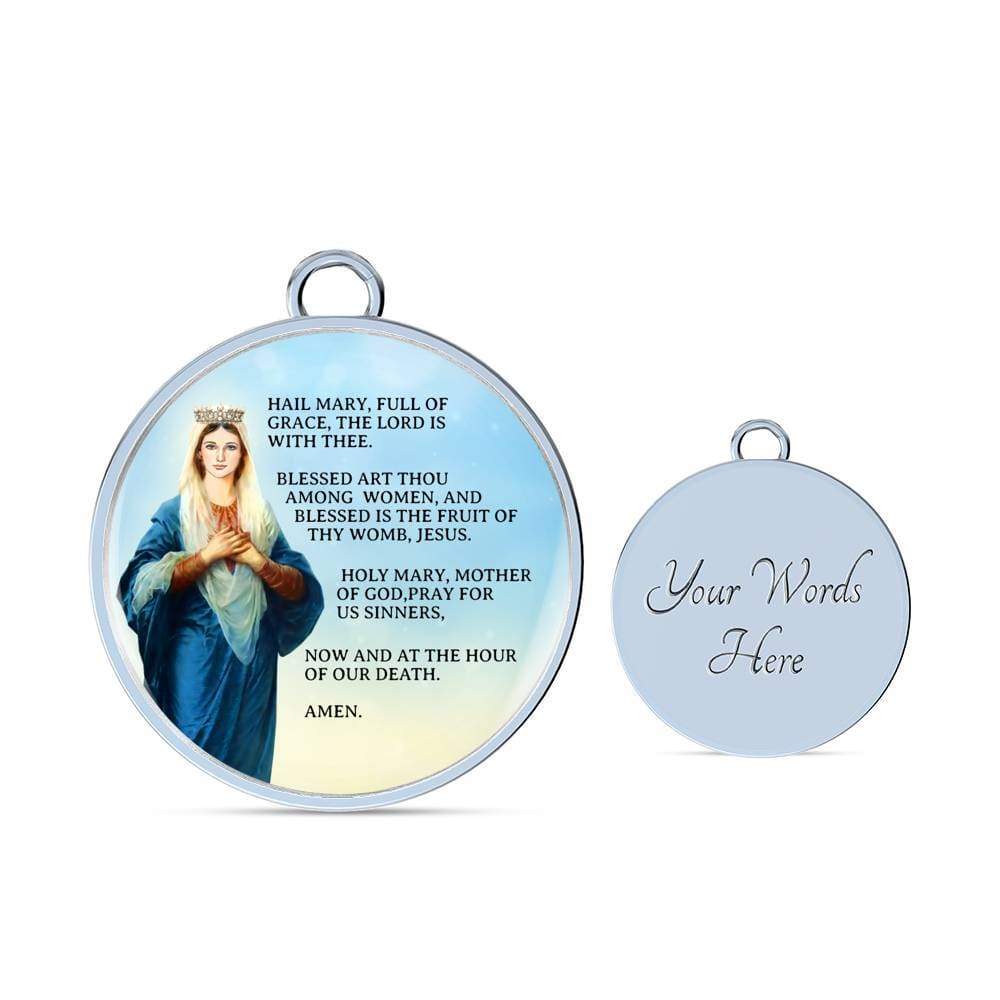 Hail Mary Catholic Prayer Stainless Steel or 18k Gold Circle Bangle Bracelet - Express Your Love Gifts