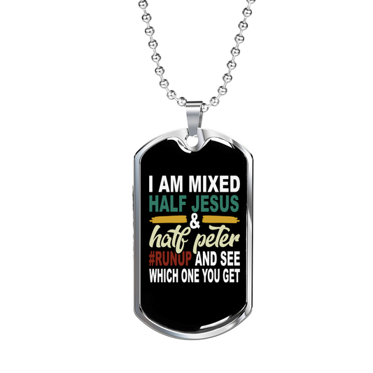 Half Jesus Half Peter Necklace Stainless Steel or 18k Gold Dog Tag 24" Chain-Express Your Love Gifts