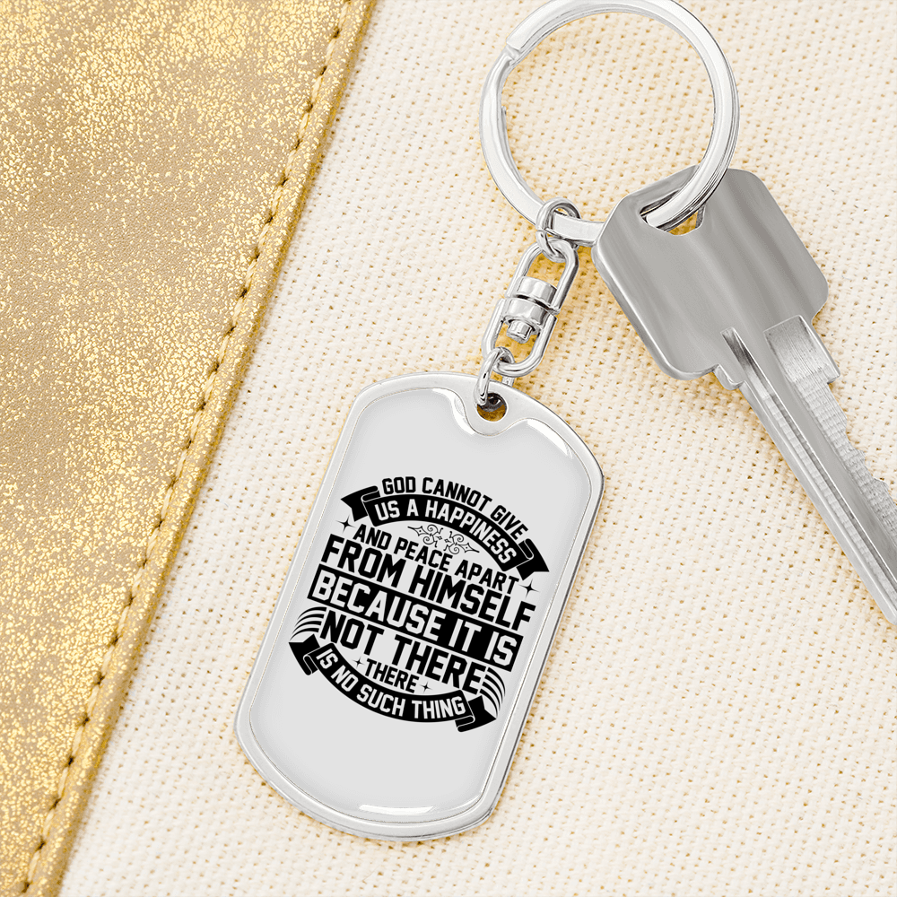 Happiness And Peace In God Keychain Stainless Steel or 18k Gold Dog Tag Keyring-Express Your Love Gifts