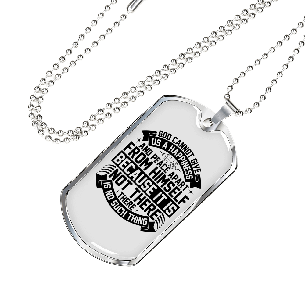 Happiness And Peace In God Necklace Stainless Steel or 18k Gold Dog Tag 24" Chain-Express Your Love Gifts