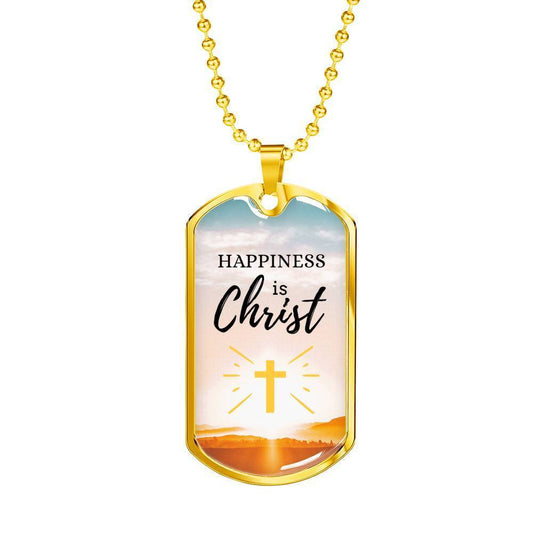 Happiness Is Christ Psalm Necklace Stainless Steel or 18k Gold Dog Tag 24" Chain-Express Your Love Gifts