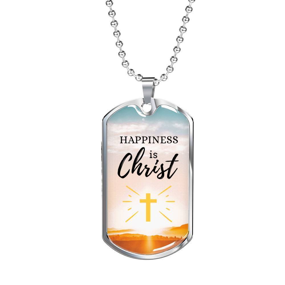 Happiness Is Christ Psalm Necklace Stainless Steel or 18k Gold Dog Tag 24" Chain-Express Your Love Gifts