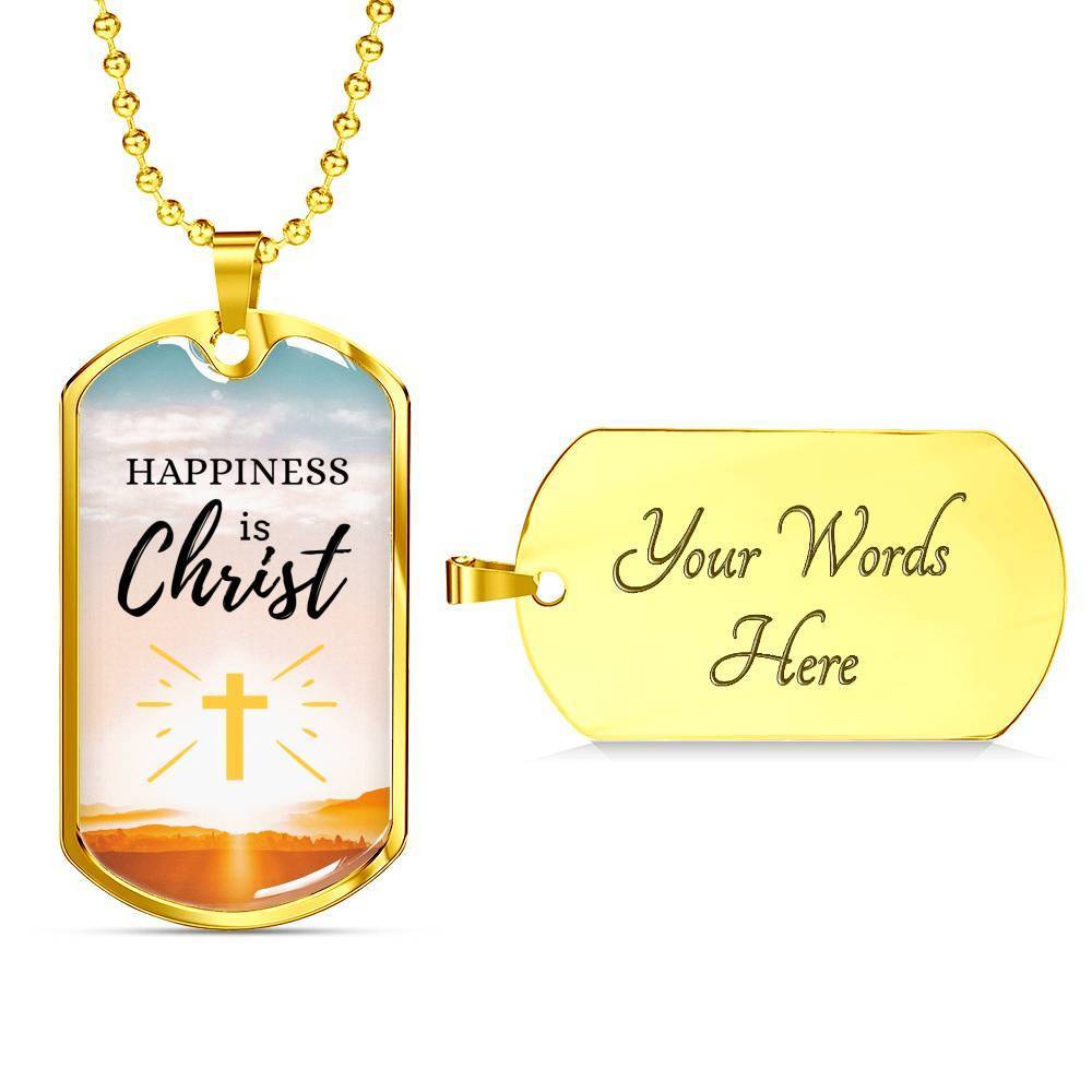 Happiness Is Christ Psalm Necklace Stainless Steel or 18k Gold Dog Tag 24" Chain-Express Your Love Gifts