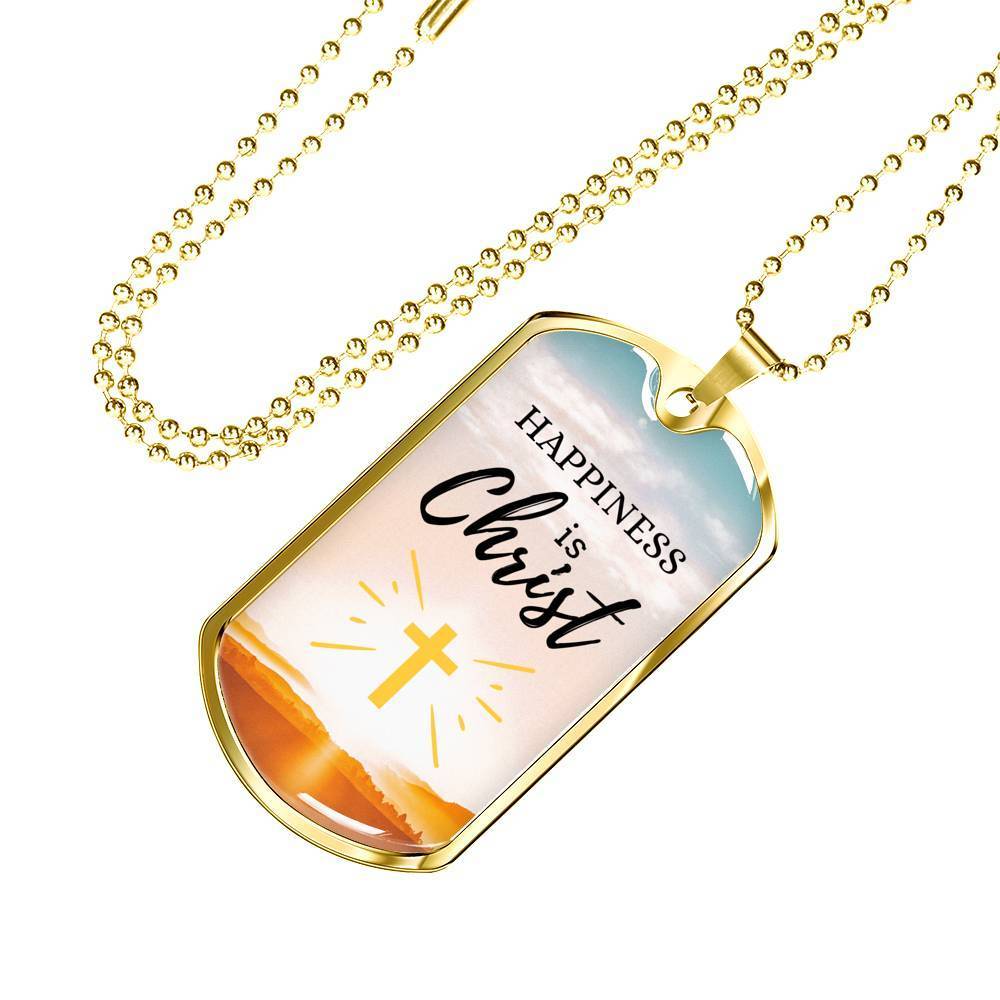 Happiness Is Christ Psalm Necklace Stainless Steel or 18k Gold Dog Tag 24" Chain-Express Your Love Gifts