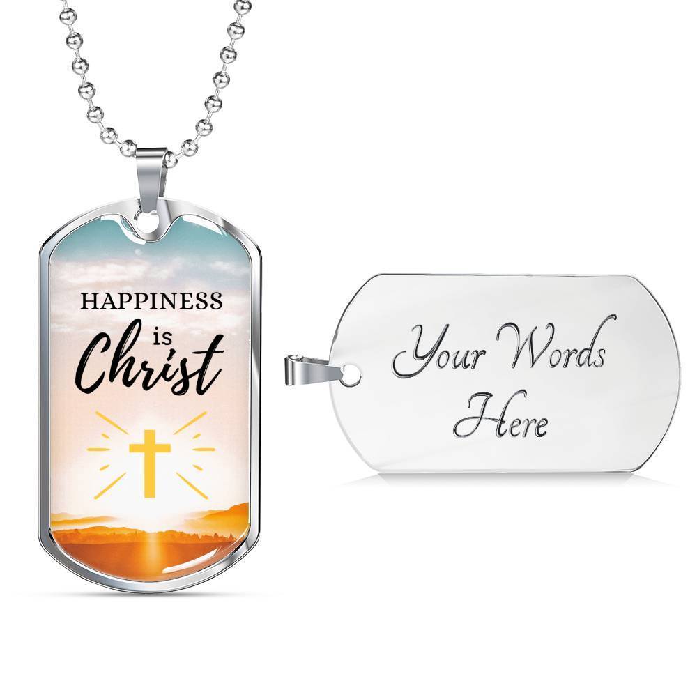 Happiness Is Christ Psalm Necklace Stainless Steel or 18k Gold Dog Tag 24" Chain-Express Your Love Gifts