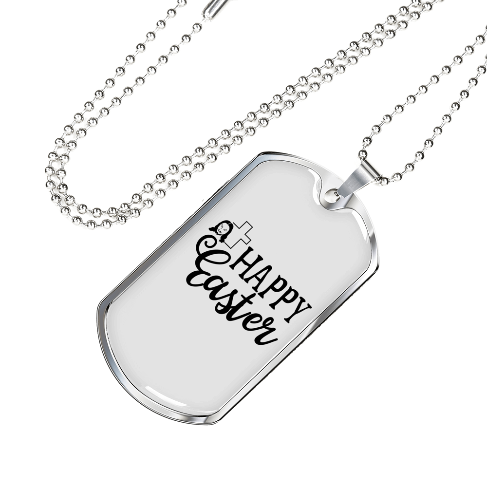Happy Easter Cross Necklace Stainless Steel or 18k Gold Dog Tag 24" Chain-Express Your Love Gifts