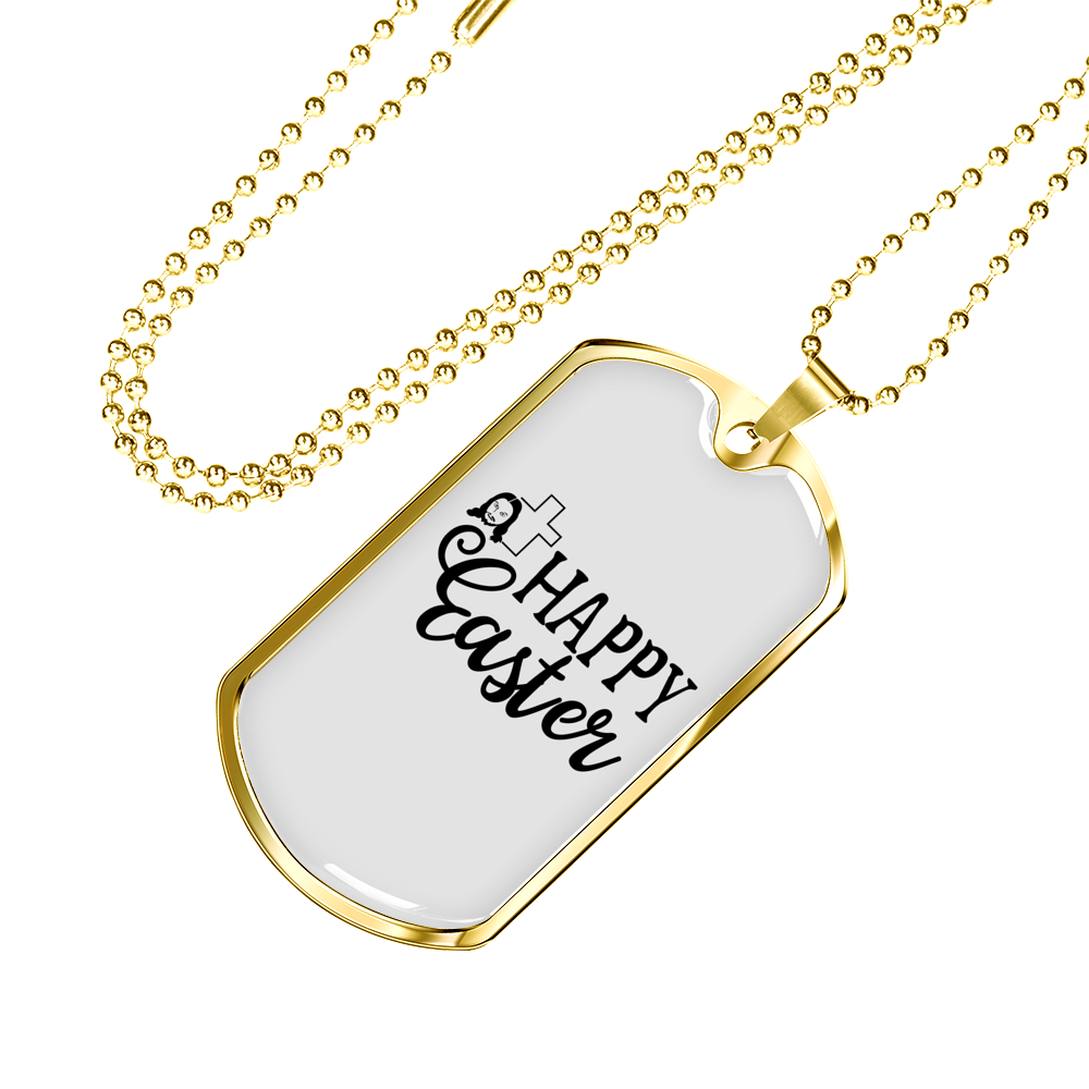 Happy Easter Cross Necklace Stainless Steel or 18k Gold Dog Tag 24" Chain-Express Your Love Gifts
