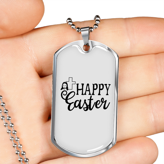 Happy Easter Cross Necklace Stainless Steel or 18k Gold Dog Tag 24" Chain-Express Your Love Gifts