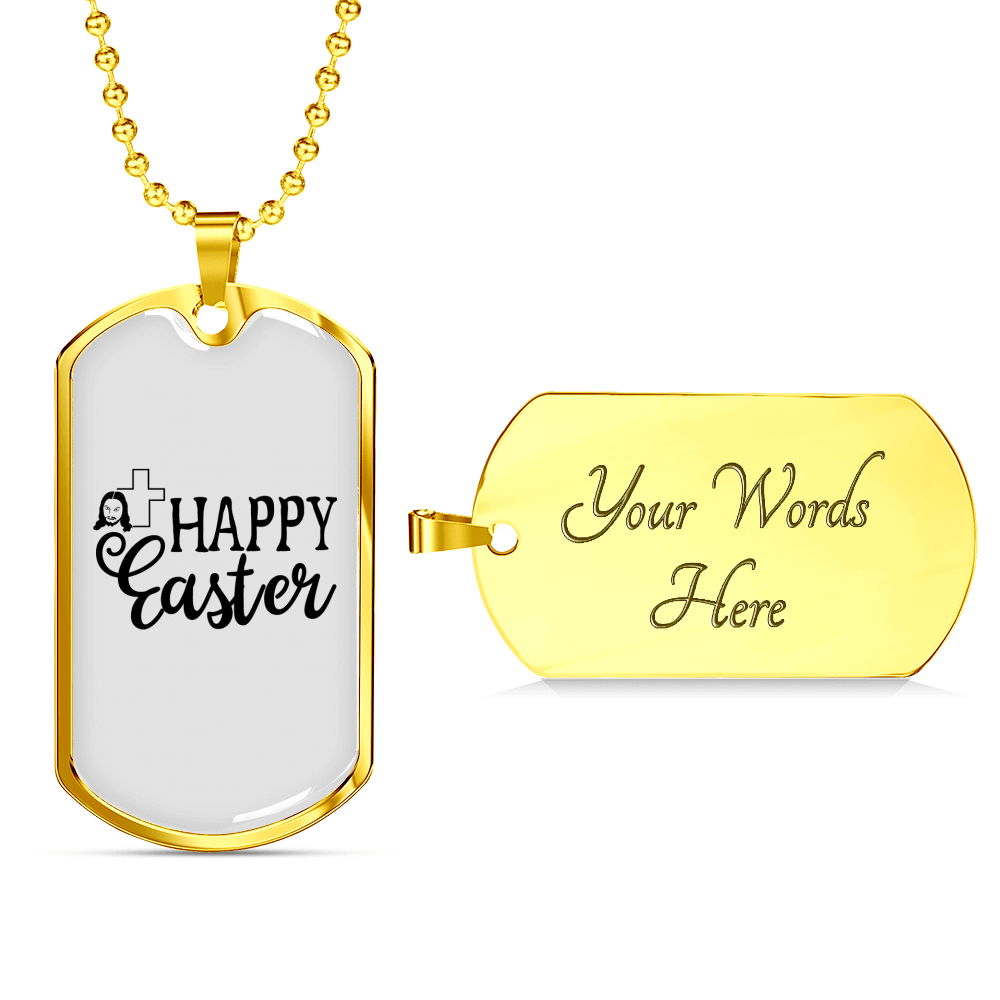 Happy Easter Cross Necklace Stainless Steel or 18k Gold Dog Tag 24" Chain-Express Your Love Gifts